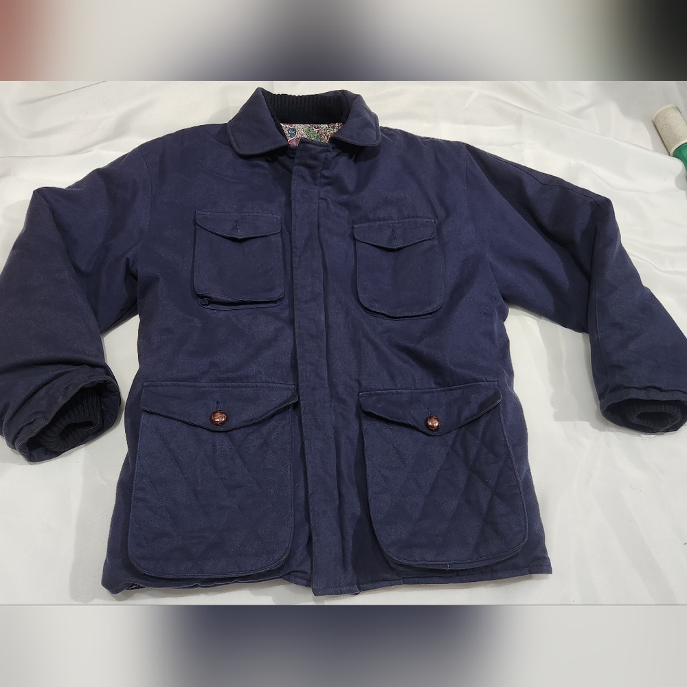 Vtg Bask heavy Thermal navy blue jacket hong kong Quilted pattern sz L